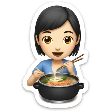 Asian girl eating hot pot sticker