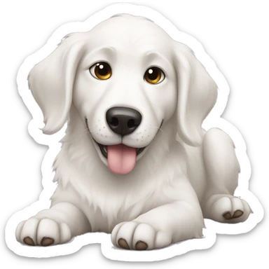 white dog lies and licks its paw sticker