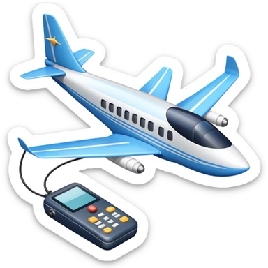 An icon featuring a remote-controlled model airplane soaring through the sky, with a detailed transmitter in the foreground. The sky is clear with motion lines showing flight. Transparent background emphasizes the precision, creativity, and joy of aeromodelling as a sport. sticker