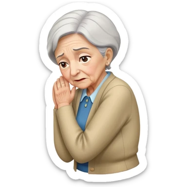 elderly woman bent forward, hand on her back, showing discomfort sticker