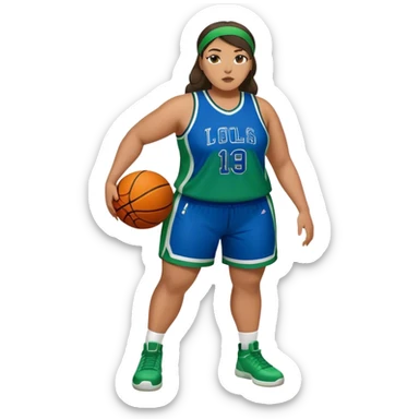 Full Body Latino plus size women basketball player wearing blue and green uniform sticker
