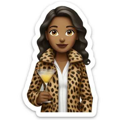 Girl with cheetah print coat and martini sticker