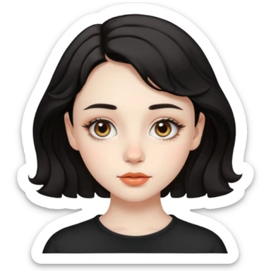 aesthetic girl , pale skin, doe eyes, button nose, soft arched brows,round face,full lips,short wavy black hair. please kindly genarate this avatar sticker