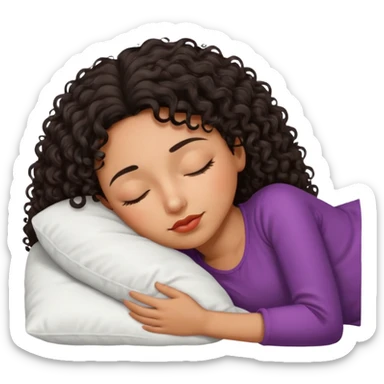 Sleeping Spanish girl on white pillow dark curly hair mixed skin sticker