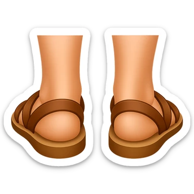 Backview of female feet in brown sandals, matching the reference, in emoji style with transparent background. sticker