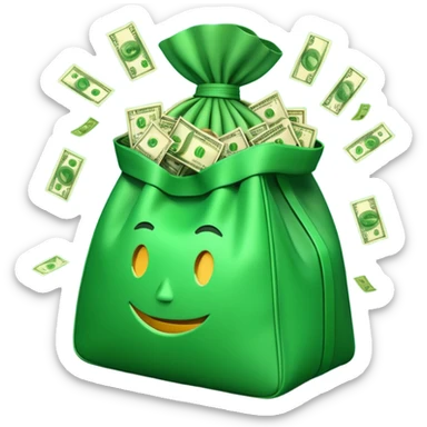 

3D emoji style, big bag of money, flying dollar bills, rich casino vibe, smooth lighting, high detail, clean edges, transparent background



 sticker