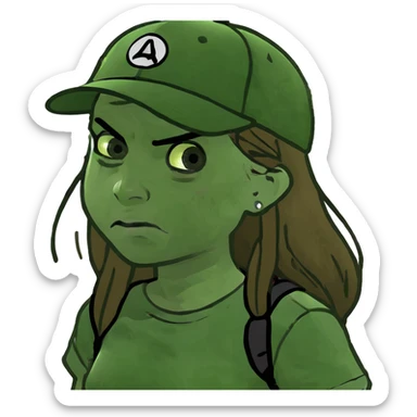 Angry girl who’s 10 and has freckles with long brown hair sticker