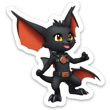 Black Anthro Cool Punk Bat-Litten-Fakemon-fursona Full Body sticker
