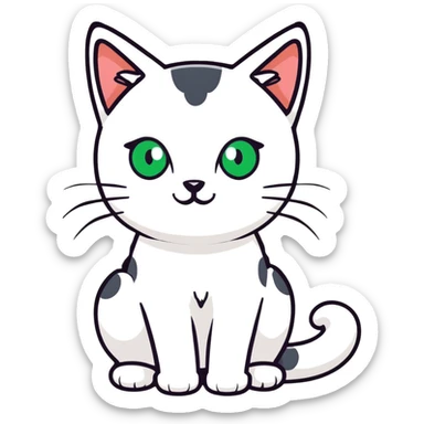White cat with green eyes and black nose ears and nos sticker