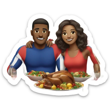 emoji Sports couple , a man and a woman in sportswear, sitting at the Christmas festive dinner table sticker
