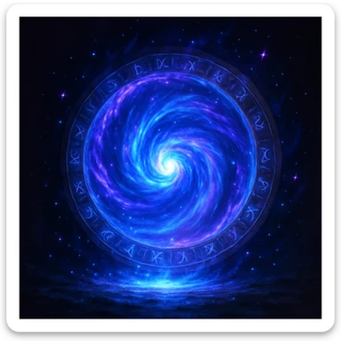 a magical portal swirling with blue and purple energy, glowing, fantasy style sticker
