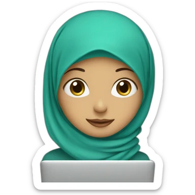 Hijabi girl with turquoise hijab and computer sticker