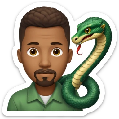 Homme couleur de peau noir, yeux marron avec un bouc que le menton, cheveux court avec dégradé sur le côté, avec un cobra à côté sticker