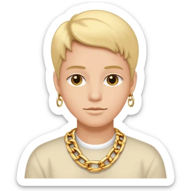Neutral entrepreneur with gold chain, relaxed confident expression, minimal luxury feel sticker