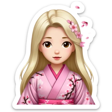 Long-haired girl wearing a cherry blossom pattern kimono sticker