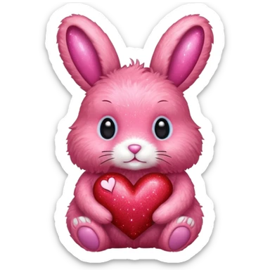 red glitter bunny with heart sticker