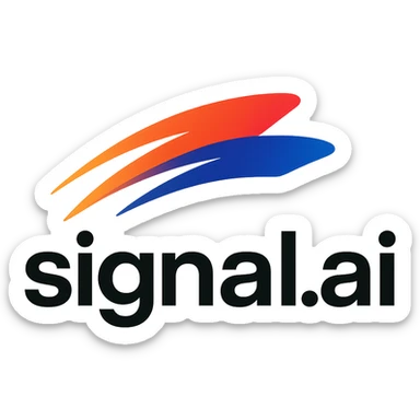 logo for signal.ai featuring 'signal.ai' text and a fast-moving abstract swoosh, symbolizing speed and support, bold colors, modern look sticker