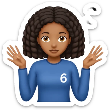 a black girl with both of her hands to the side with numbers 6 on left and 7 on the right sticker