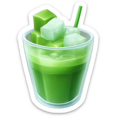 matcha with ice cubes in a cip sticker