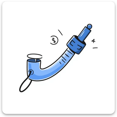 Hand-drawn blue VO2 max test mouthpiece with valve, simple fitness lab equipment sticker