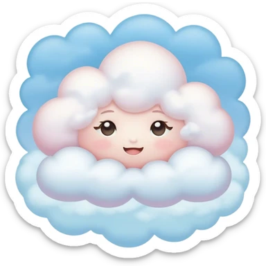 Cinematic tiny snuggly cloud, soft fluffy texture, gentle glowing edges, cute blushing cheeks, floating peacefully in a pastel sky, warm and dreamy. sticker