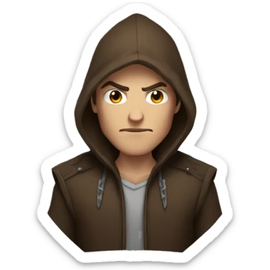 human male rogue with brown hair wearing a hood angry sticker