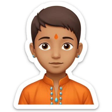an indian boy in orange kurta and tilak with text belo saying "Veer" sticker