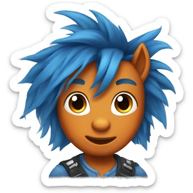 Full blue, young, boy pony cartoon with orange mohawk sticker