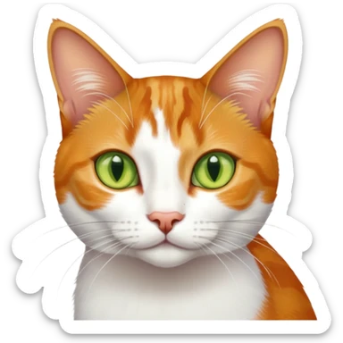 A mix breed cat (domestic shorthair and Arabian mau) with white fur, three ginger spots on its back, a ginger tail, and yellow-green eyes sticker