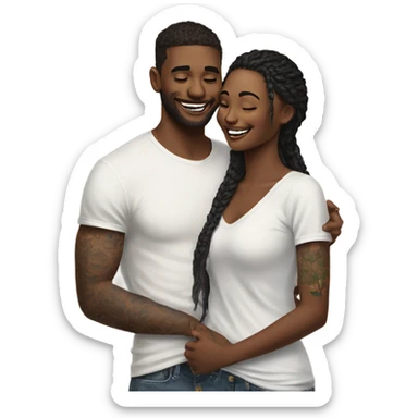 Intimate conversation between realistic lightly tattooed model couple happy sticker