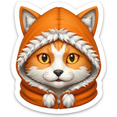 The emoji orange cat with a emoji wolf's hood on its head
 sticker
