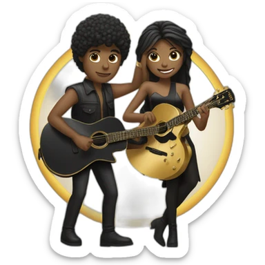male guitarist, black guitar with golden stripes and female pianist sticker