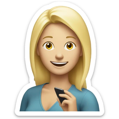 blondie woman happy with a smartphone on hands sticker
