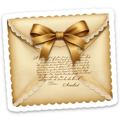 Lace-trimmed Letter
A delicate handwritten letter on ivory parchment, tied with a golden silk ribbon and edged in fine vintage lace — the ink a warm shade of brown, slightly smudged from emotion. sticker