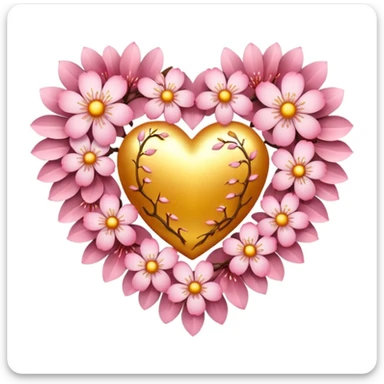 sakura heart with golden sun sticker