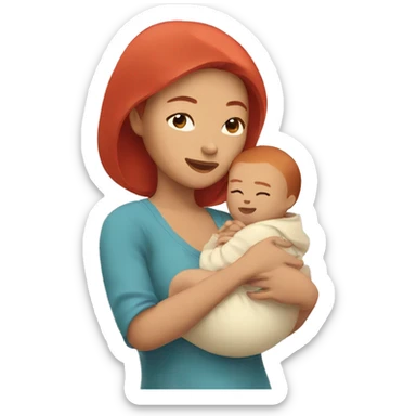 Asian woman with red hair holding a baby in her hand sticker