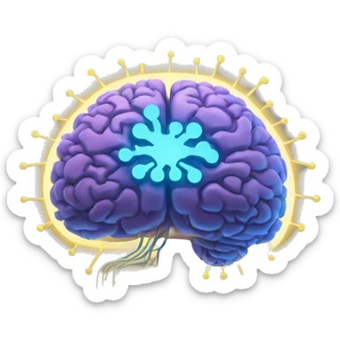 Brain with glowing neurons and computer chip on top sticker