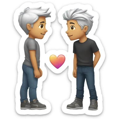 Gay couple, silver fox, younger boy, kissing sticker