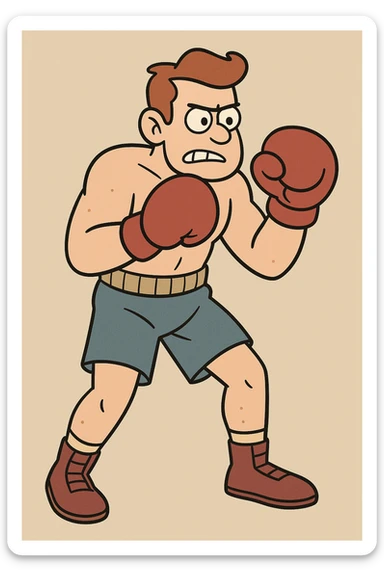 boxer in fighting stance, cartoon style sticker