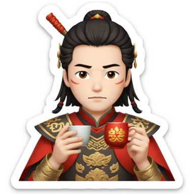 Lu bu squinting while drinking tea  sticker