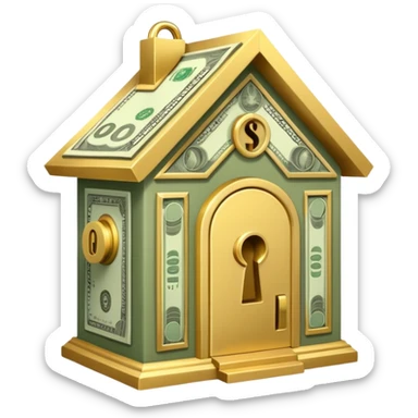 Unlocking a house made out of cash sticker