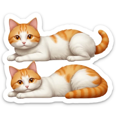 ginger and white cat with orange eyes doing a big extremely long stretch reaching up into the air with arms and legs side by side together straight and overextended whilst lying on its side sticker