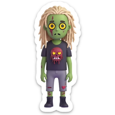 zombie boy with dreadlocks hair and black shirt, emoji style sticker