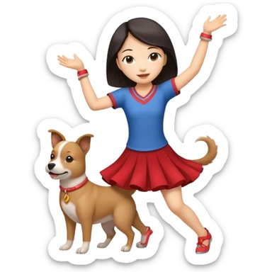 an asian girl dance with her dog sticker