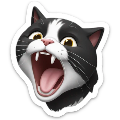 Black and white cat, yawning sticker