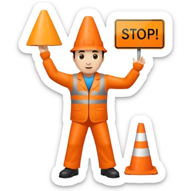orange traffic cone man dancing with sign in his hand saying “stop using ai” sticker