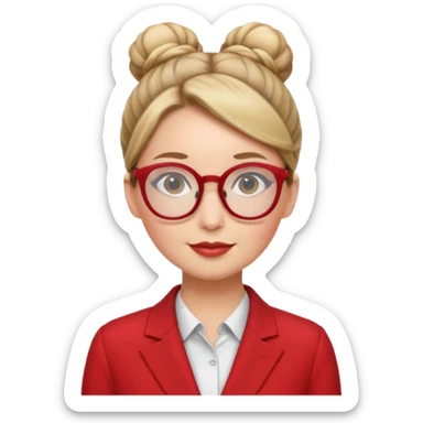 woman with bun hair with red suit and glasses sticker