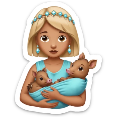 woman holding baby boars with ribbons and crystals sticker