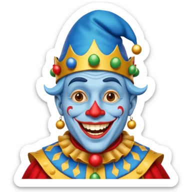 crazy funny colorful human jolly joker, medieval, vintage, court jester, mac os icon, blue color sticker