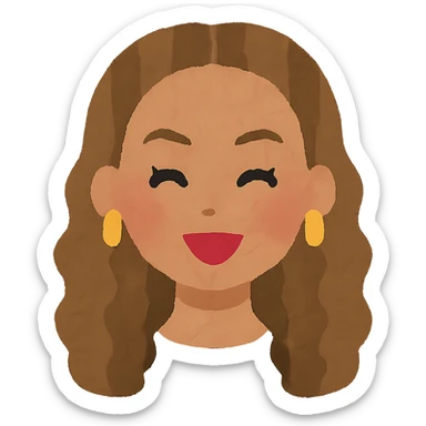 Beyonce's head in Irasutoya style, cheerful, cartoon, simple lines, soft colors, no background sticker